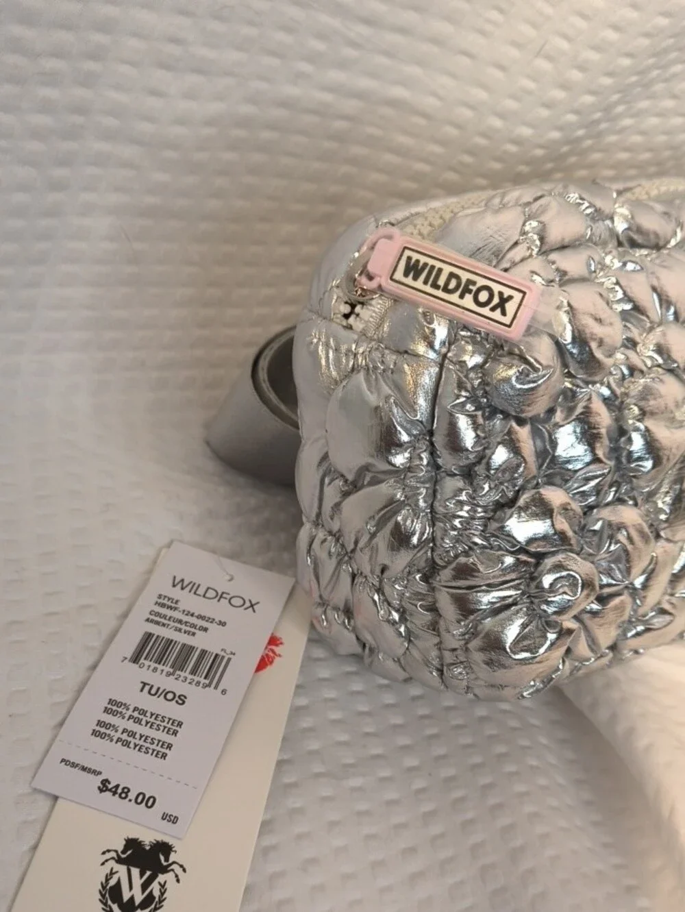 Wildfox HBWF-124-0022-30 Metallic Silver Floral Quilted BELT Bag